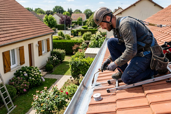 Soudure et réparation d'une gouttière en zinc par un zingueur qualifié